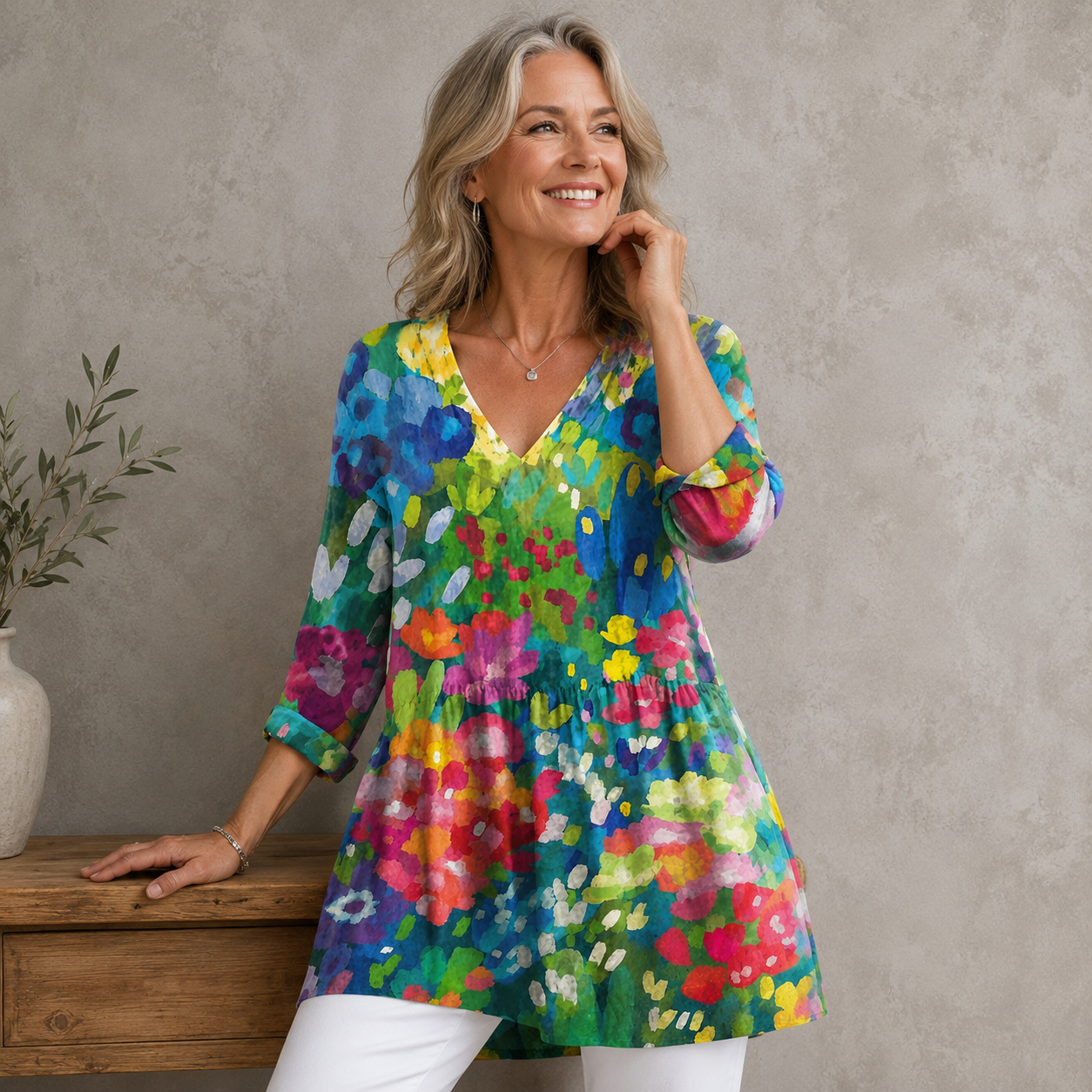 Maelle | Long Blouse with V-Neck