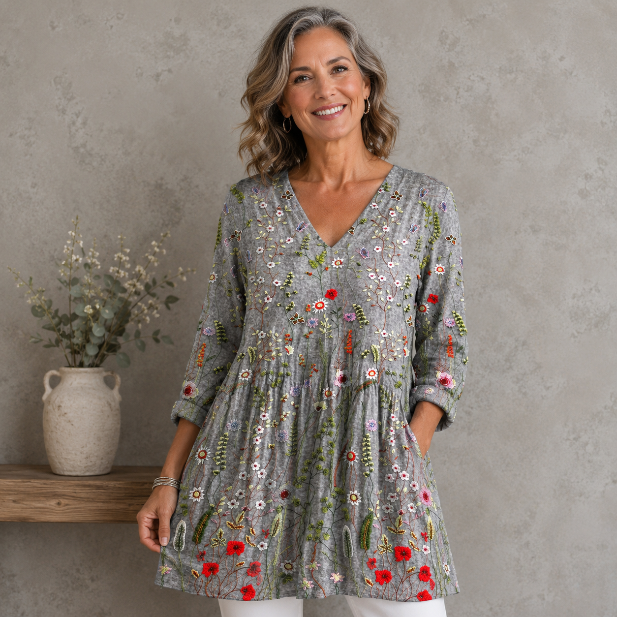 Amelie | Long Blouse with V-Neck