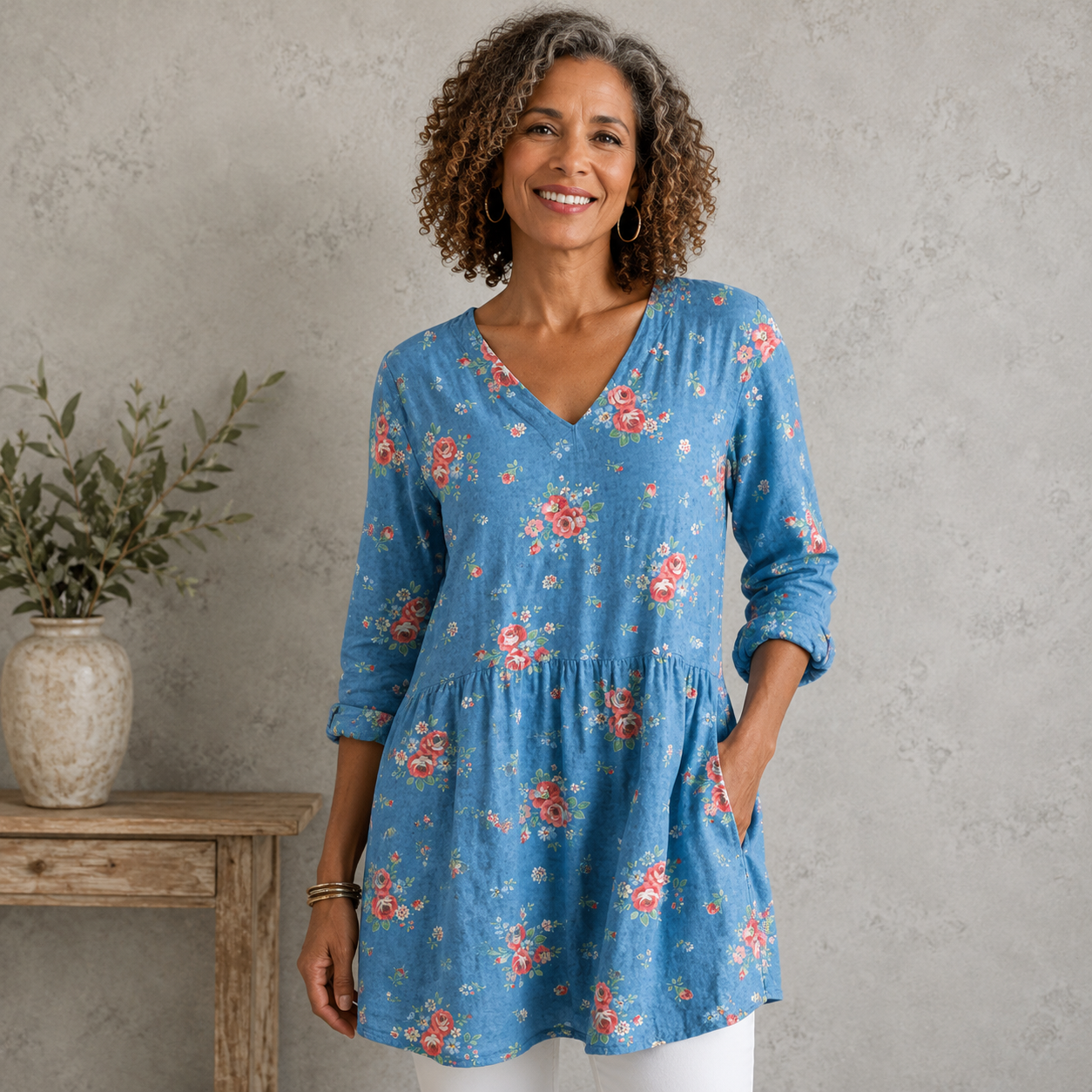 Melanie | Long Blouse with V-Neck