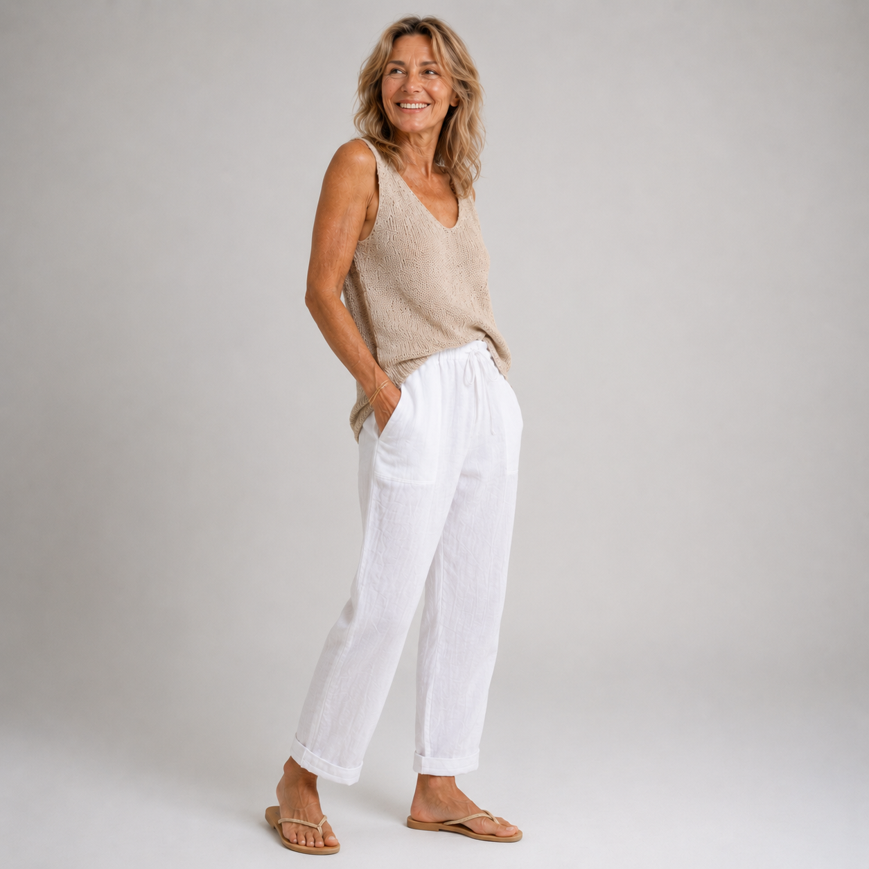 Solid Color with Pockets Sashes Loose Pants