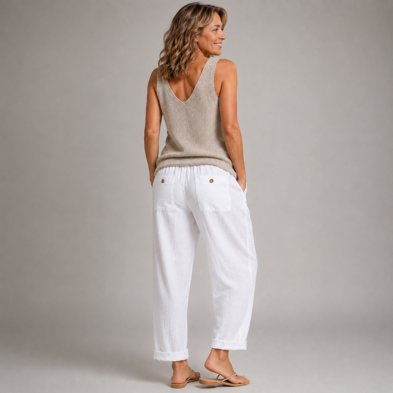 Solid Color with Pockets Sashes Loose Pants