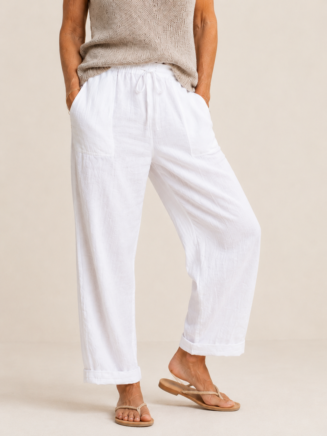 Solid Color with Pockets Sashes Loose Pants