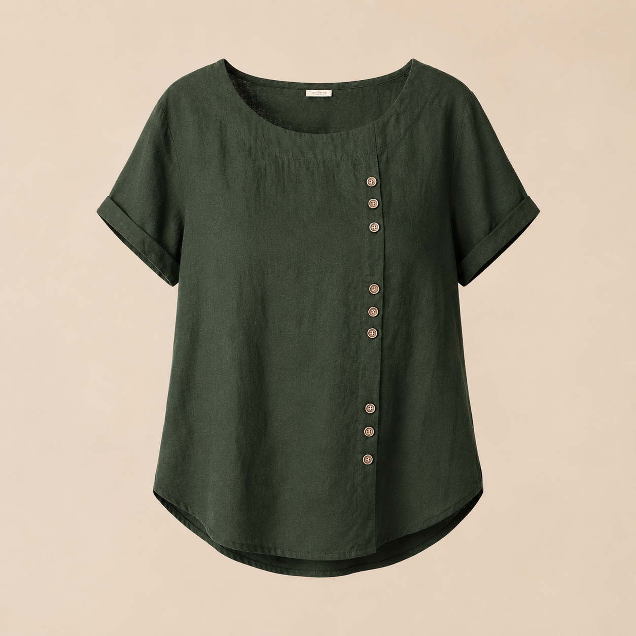 Women's Round Neck Solid Color Buttons Short Sleeves Blouse