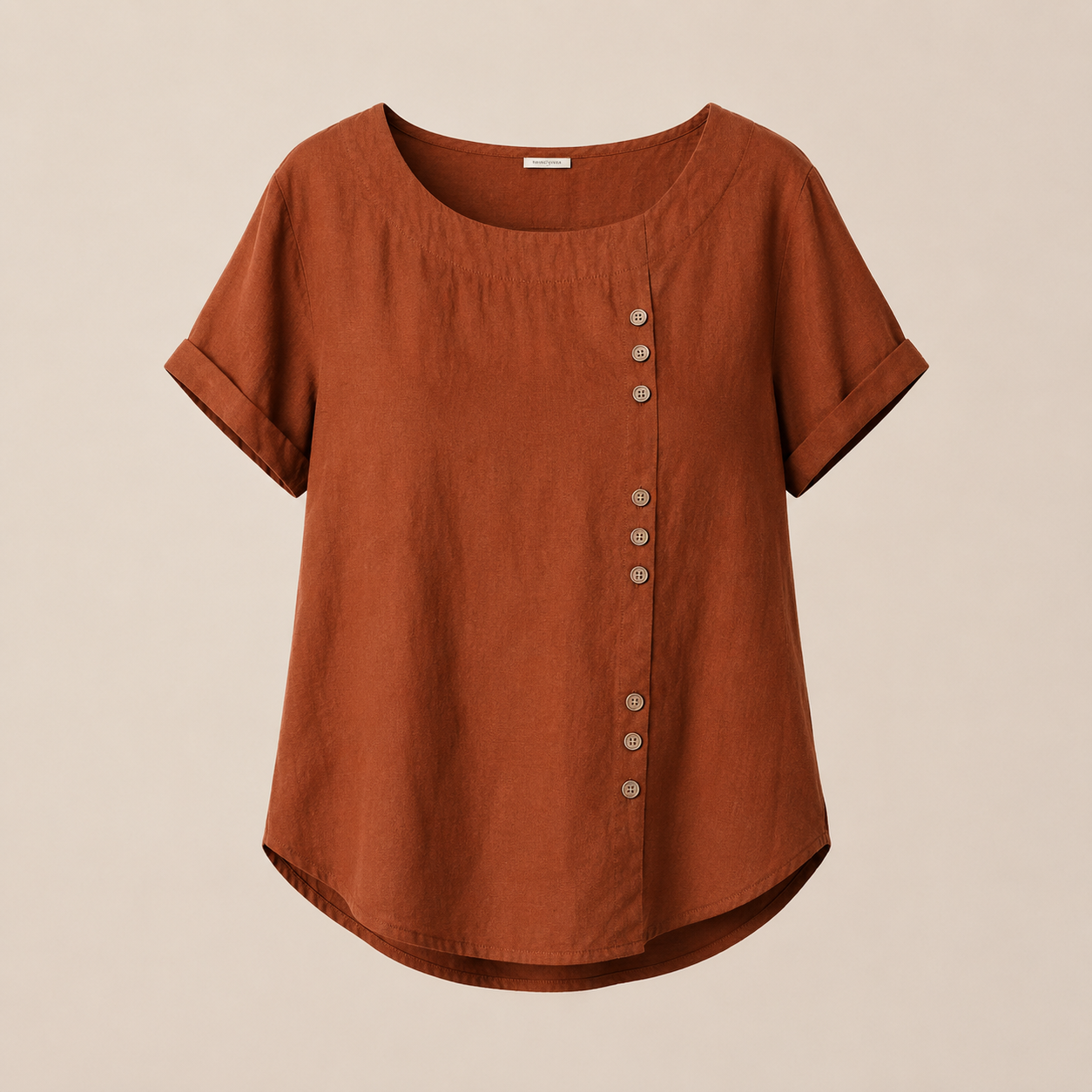 Women's Round Neck Solid Color Buttons Short Sleeves Blouse