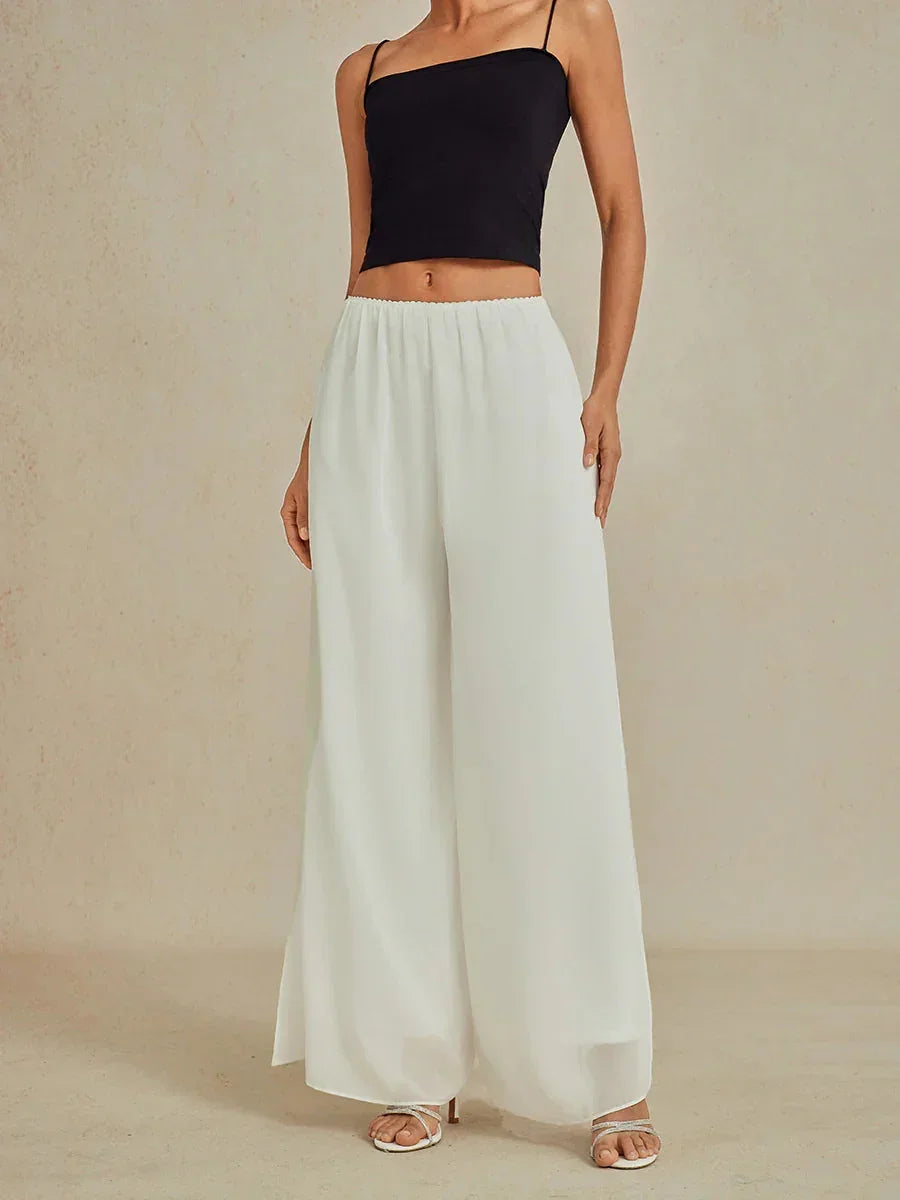 Rechte broek met chiffon split been overlay