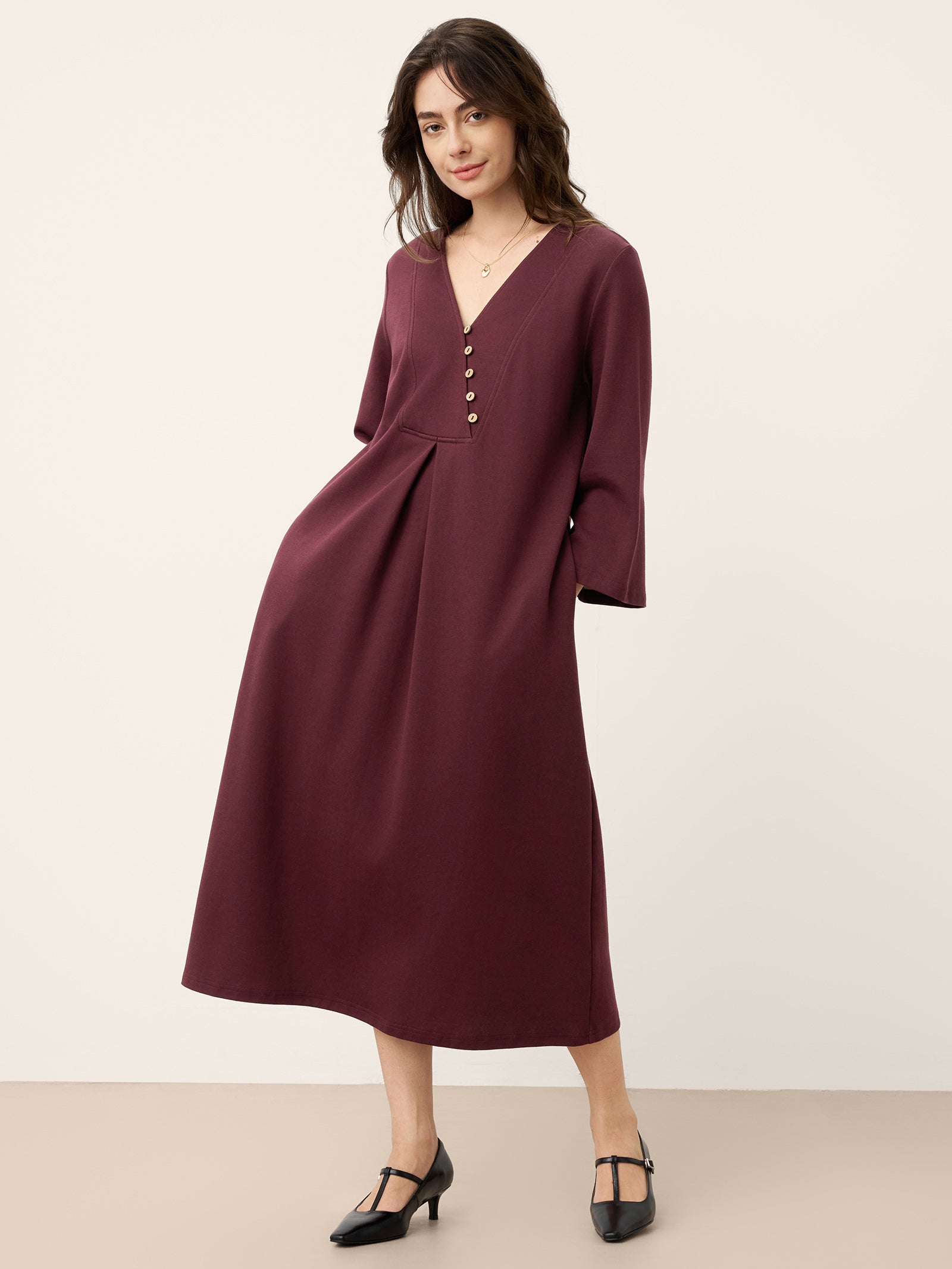 Cotton Asymmetric V-Neck Pleat Maxi Dress BELLATRIX