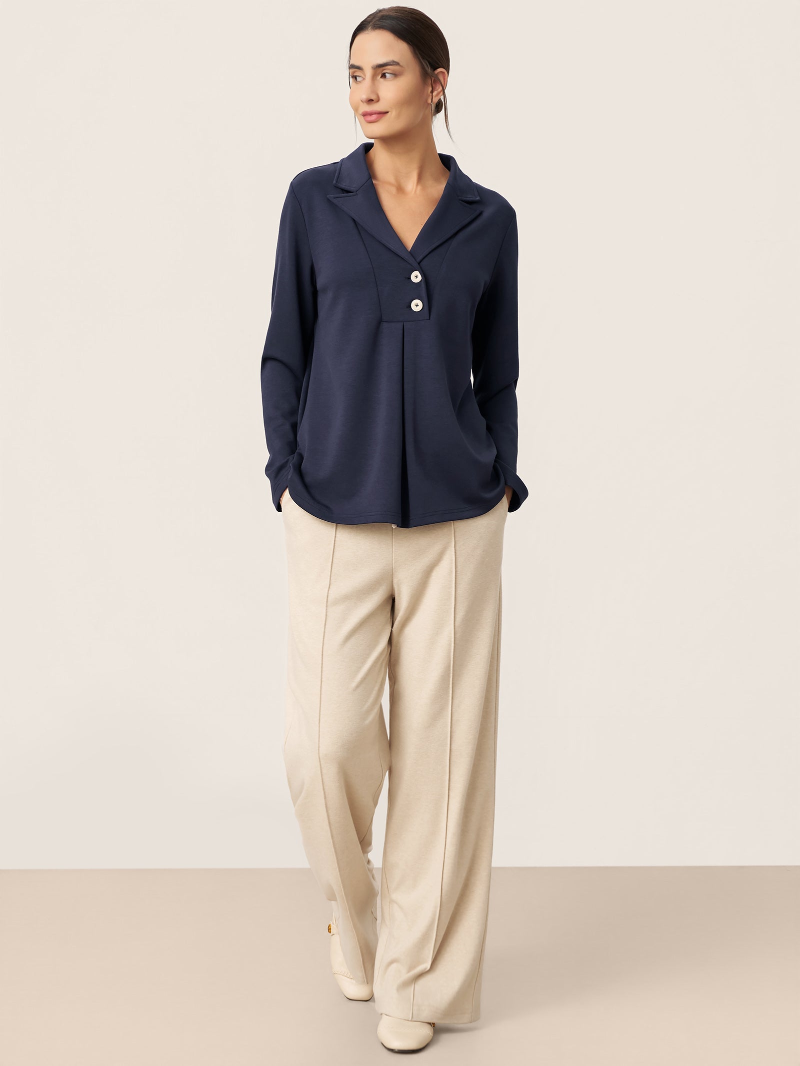 Notched Pleat Long Sleeve Top JUNE