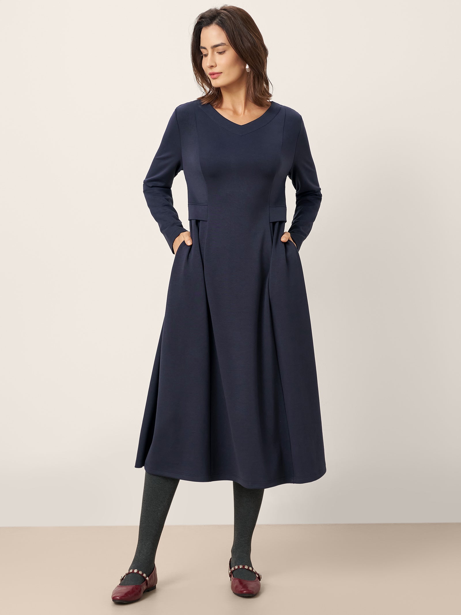 Pleated Waist Midi Dress BEATRICE