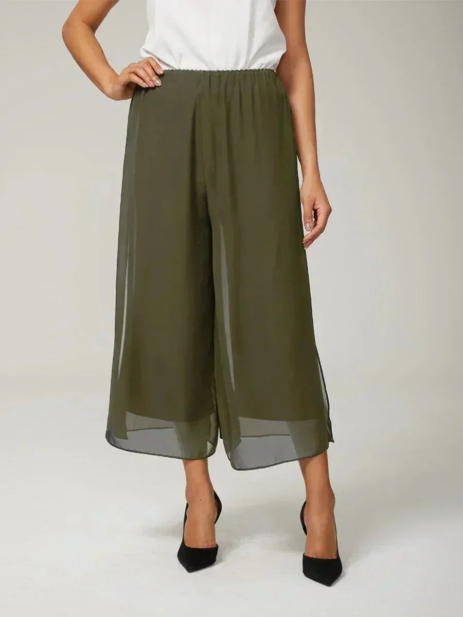 Cropped-Lengte Broek Met Rechte Pijpen En Chiffon Split-Overlay