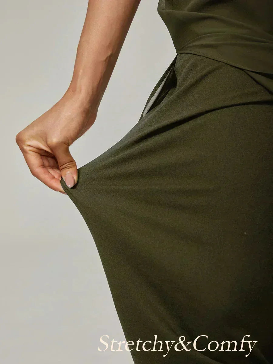 Gecropte Rechte Broek Met Chiffon Split-Overlaag