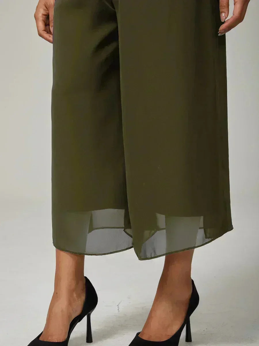 Cropped Broek Met Rechte Pijp En Chiffon Split-Overlay
