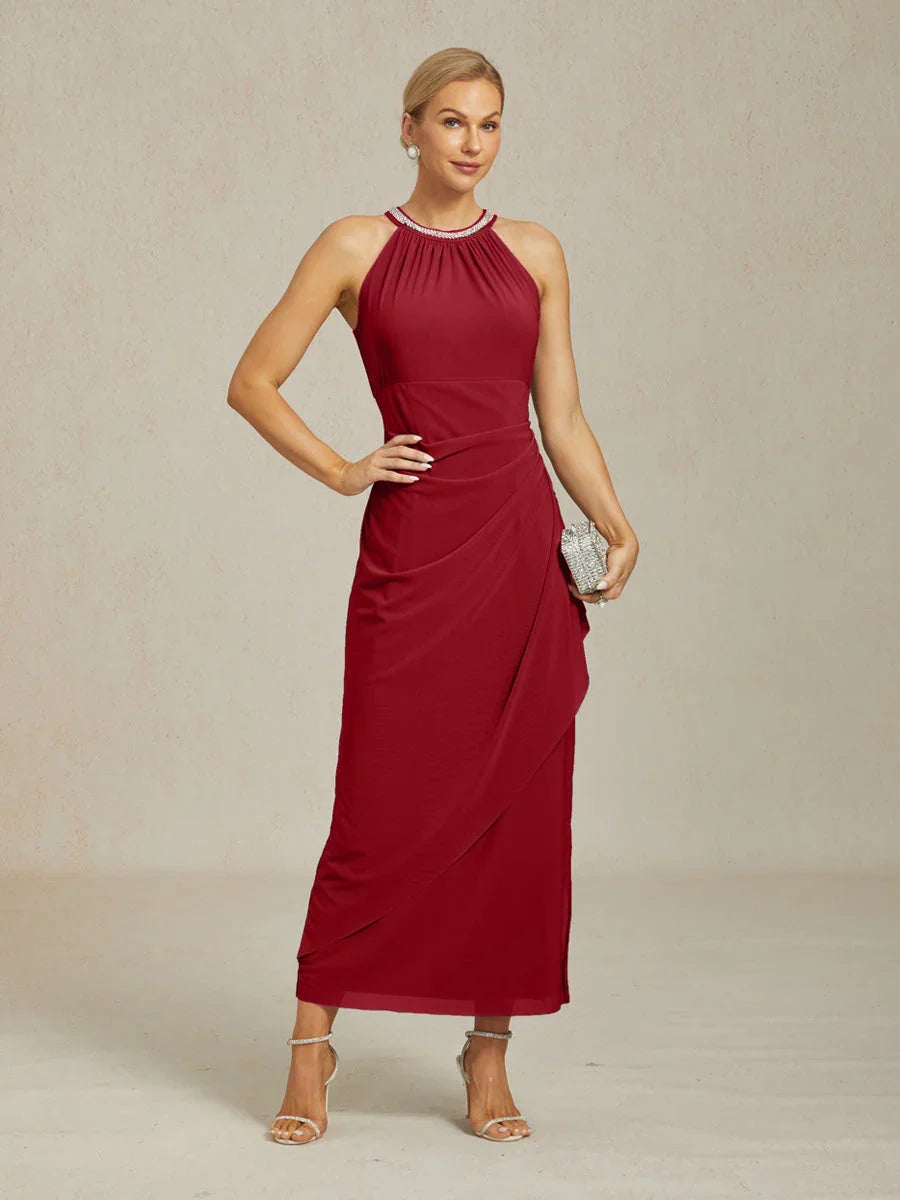 Elegante Maxi-jurk met Halter, Kralen en Ruches