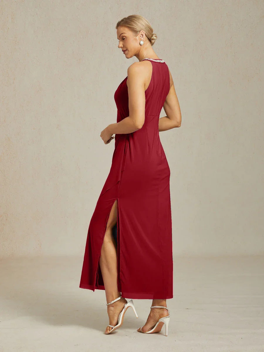 Elegante Maxi-jurk met Halter, Kralen en Ruches