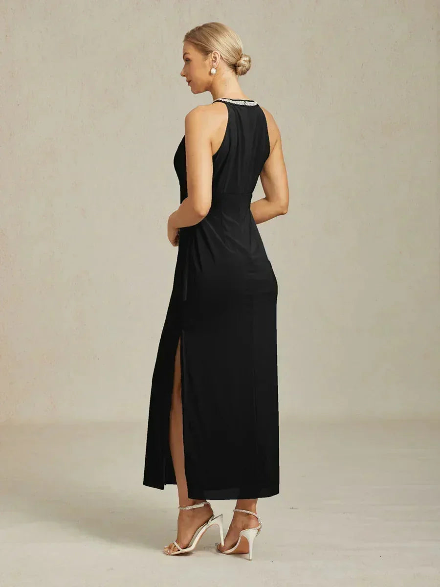 Elegante Maxi-jurk met Halter, Kralen en Ruches