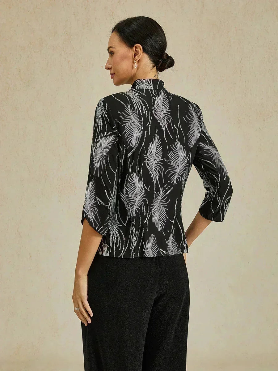 Elegant Twinset Met Mandarijnkraag En Pailletten