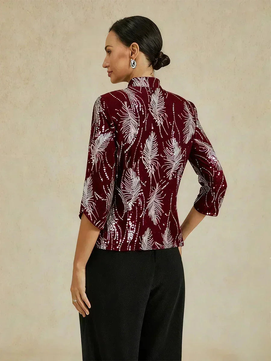 Elegant Mandarijnkraag Pailletten-Twinset