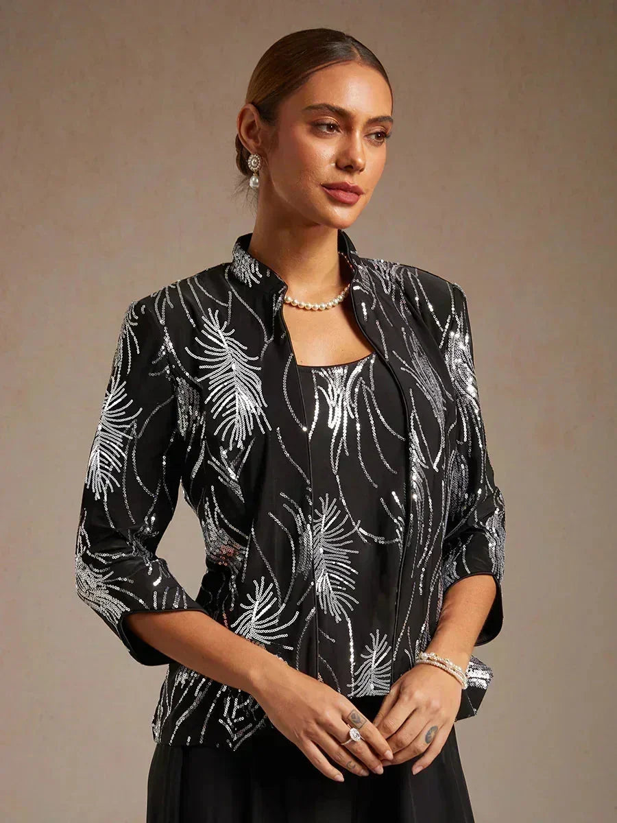Elegant Mandarijnkraag Pailletten-Twinset