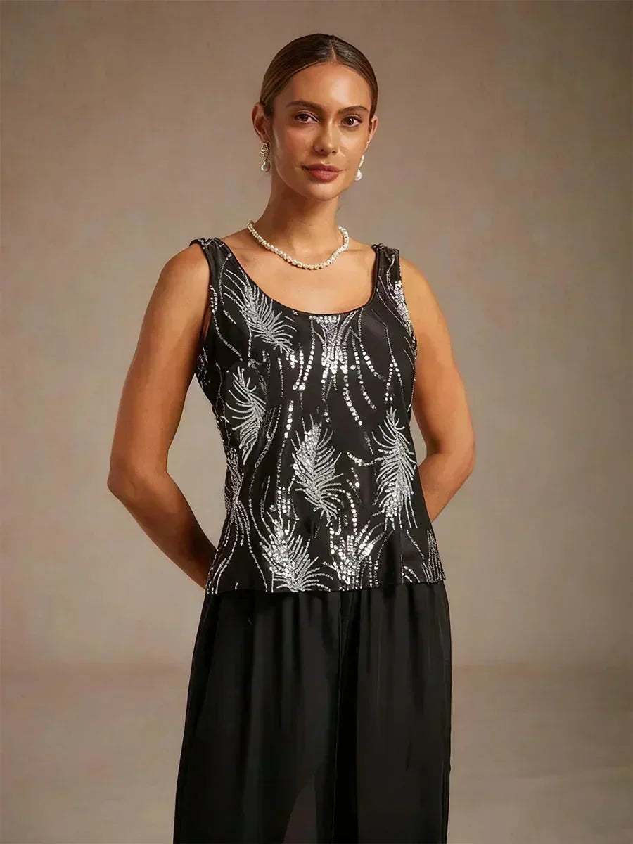 Elegant Twinset Met Mandarijnkraag En Pailletten