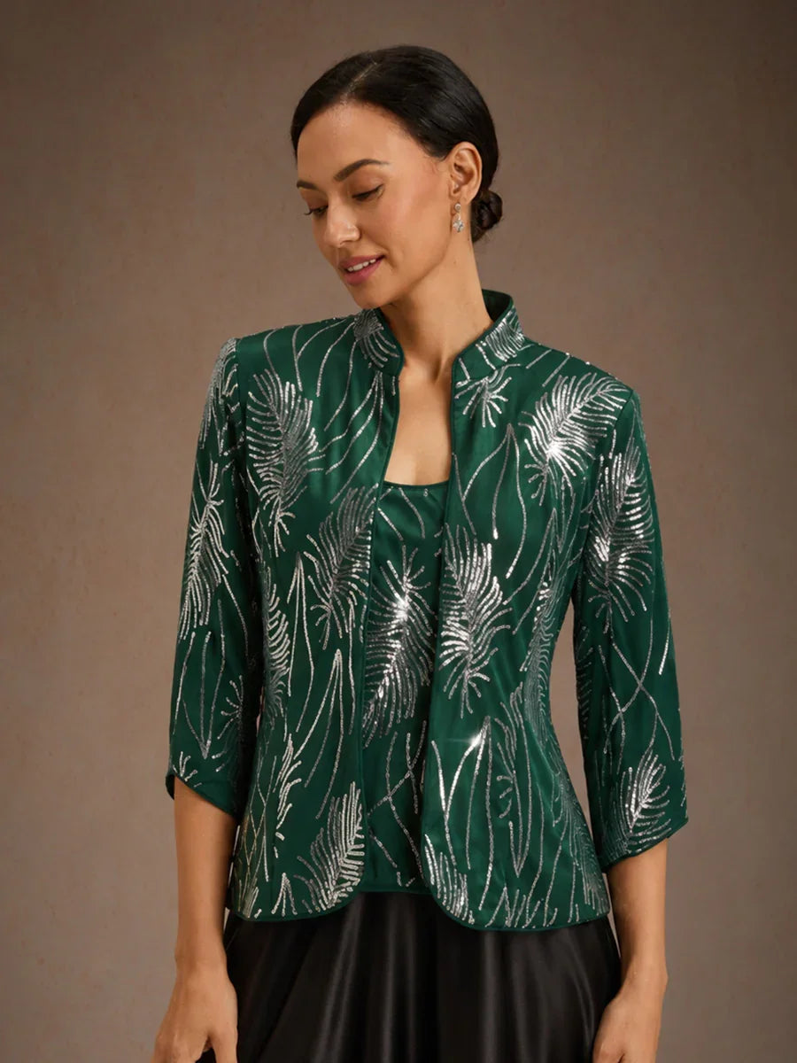 Elegant Twinset Met Mandarijnkraag En Pailletten