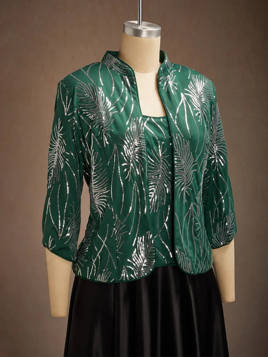 Elegant Twinset Met Mandarijnkraag En Pailletten