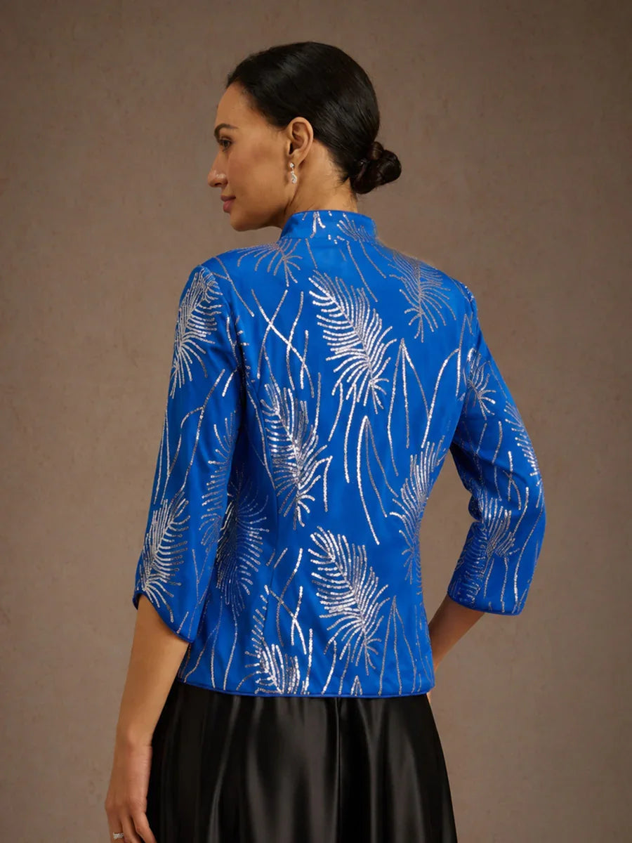Elegant Twinset Met Mandarijnkraag En Pailletten