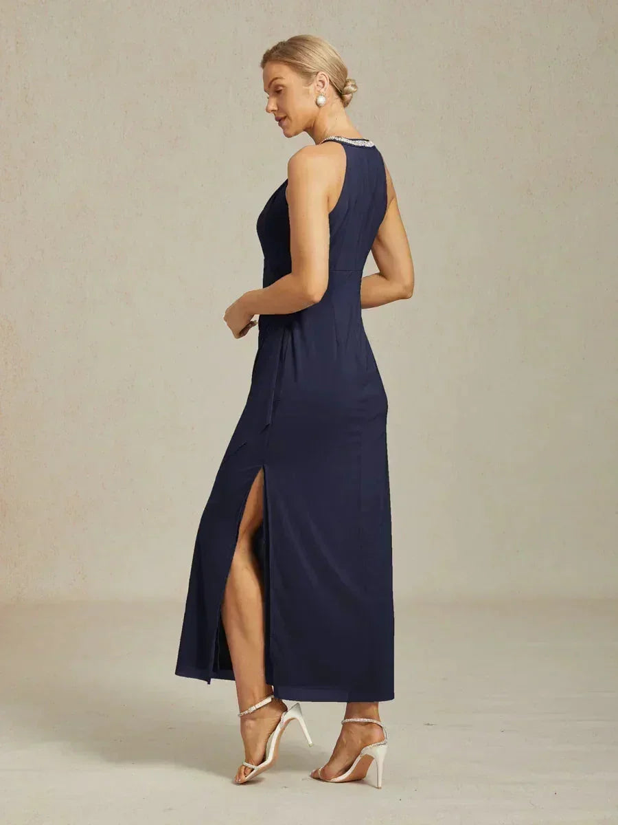 Elegante Maxi-jurk met Halter, Kralen en Ruches