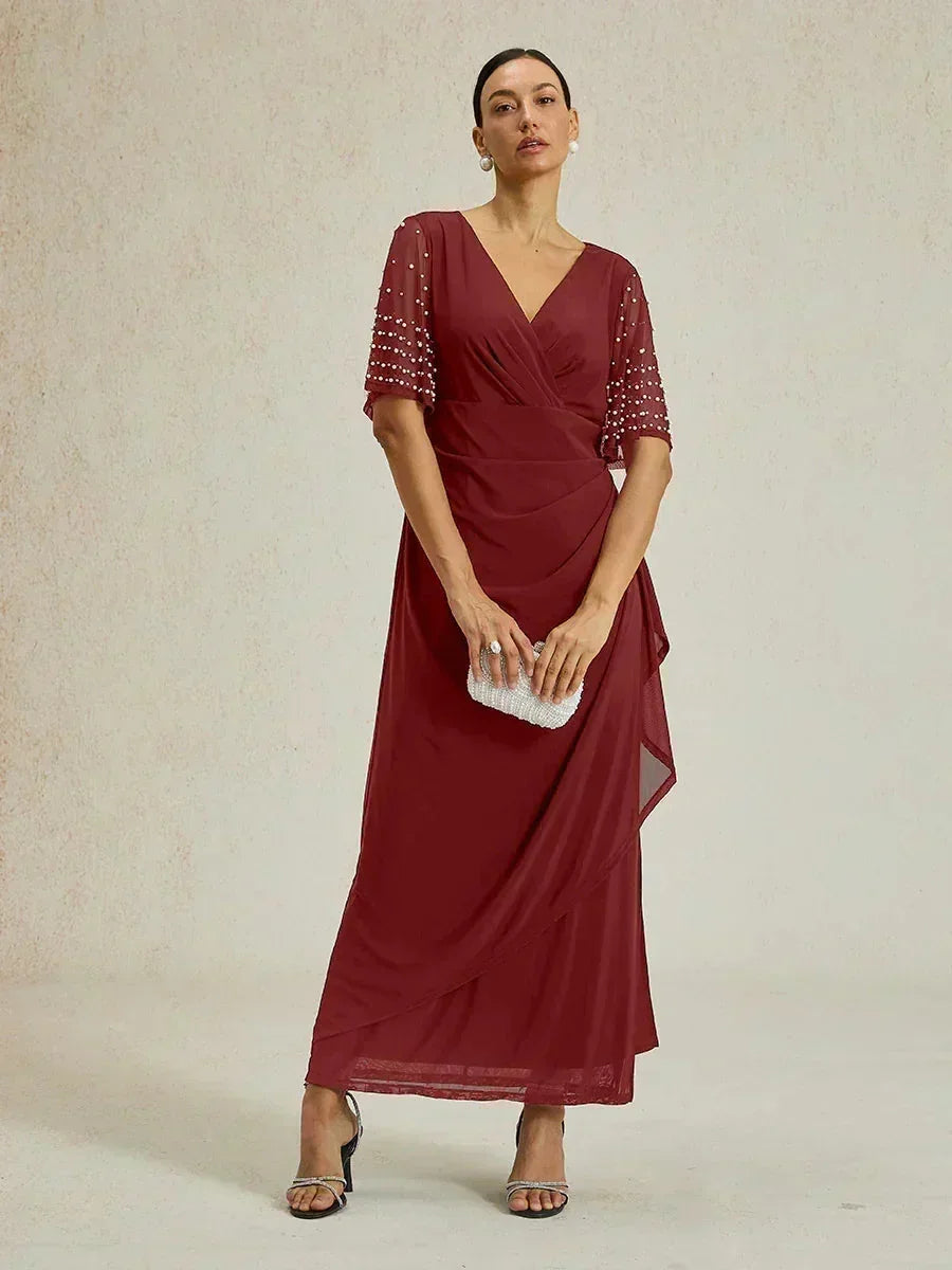 Elegant Formal Dress with Embellished Flutter Sleeves