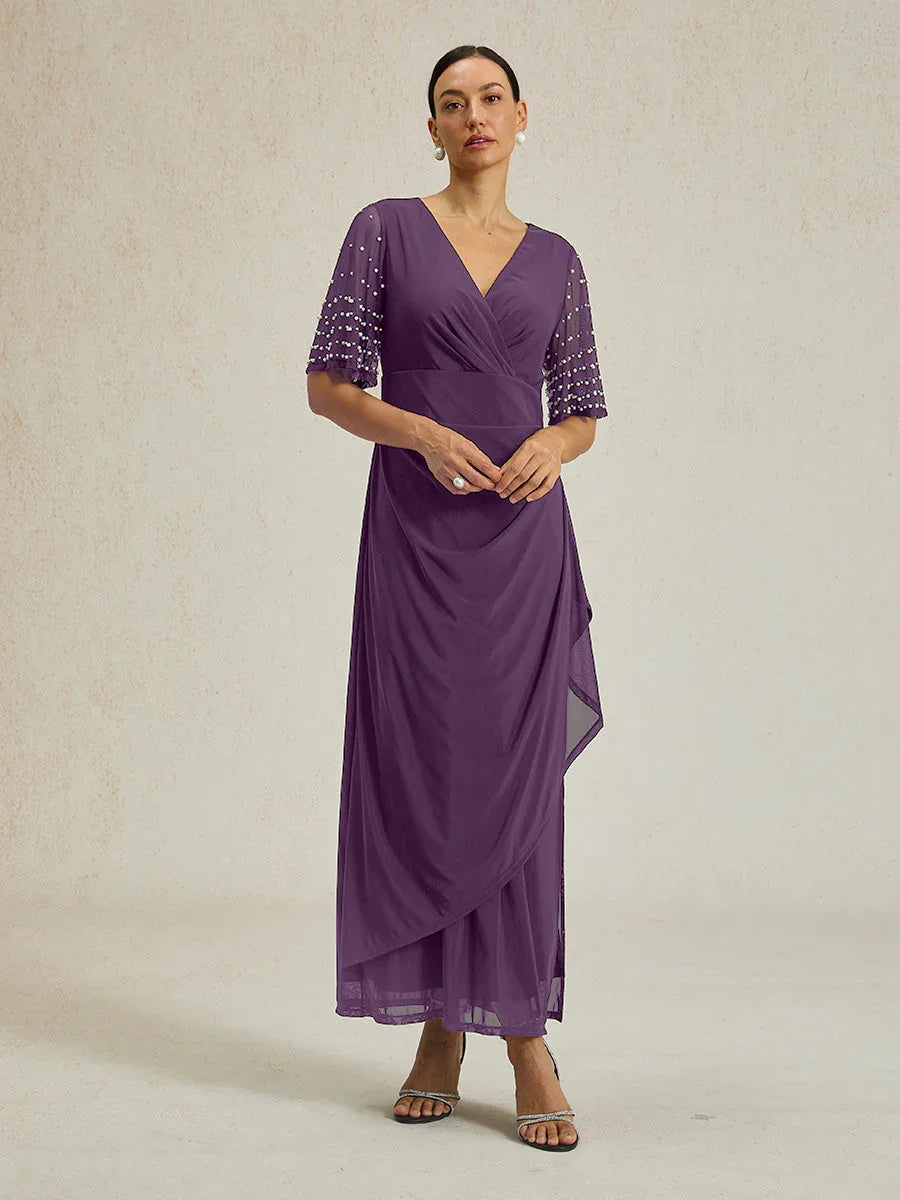 Elegant Formal Dress with Embellished Flutter Sleeves