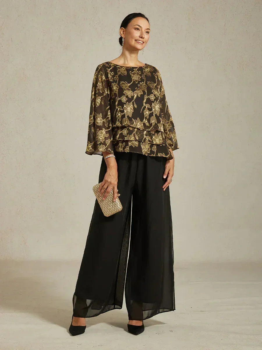 Broek Met Rechte Pijpen Met Chiffon Overlay En Gespleten Pijp