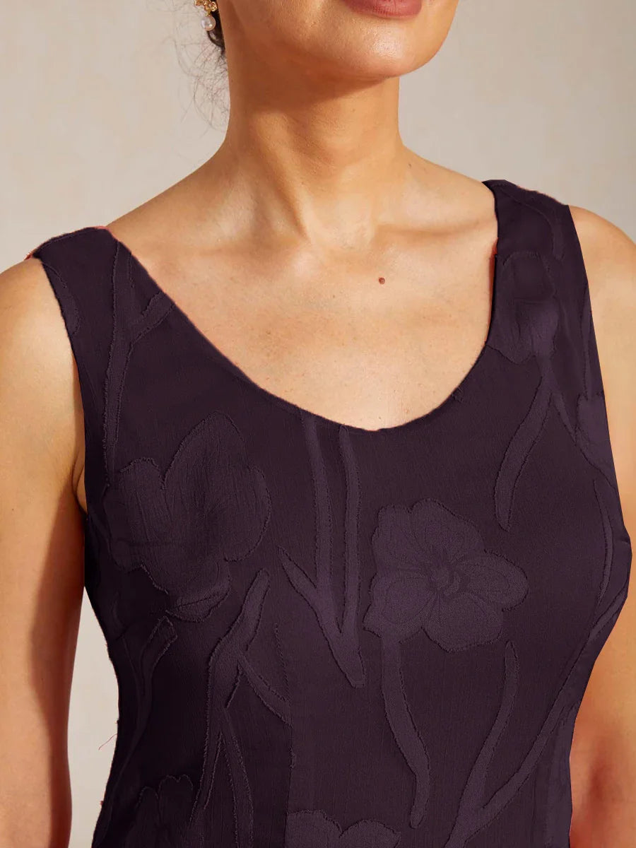 Floral Chiffon Sleeveless Evening Gown with Asymmetrical Hem