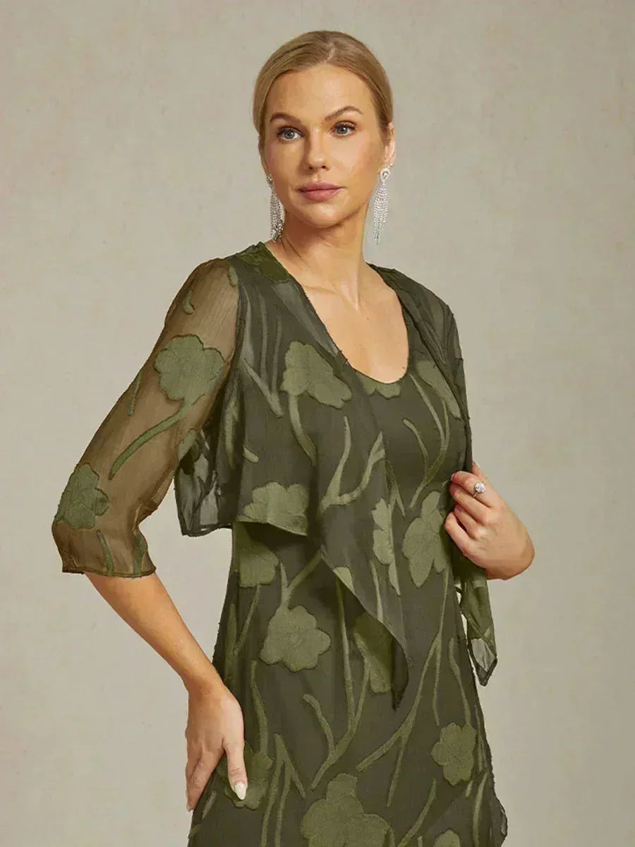 Bloemige Doorschijnende Chiffon 3/4-Mouw Bolero