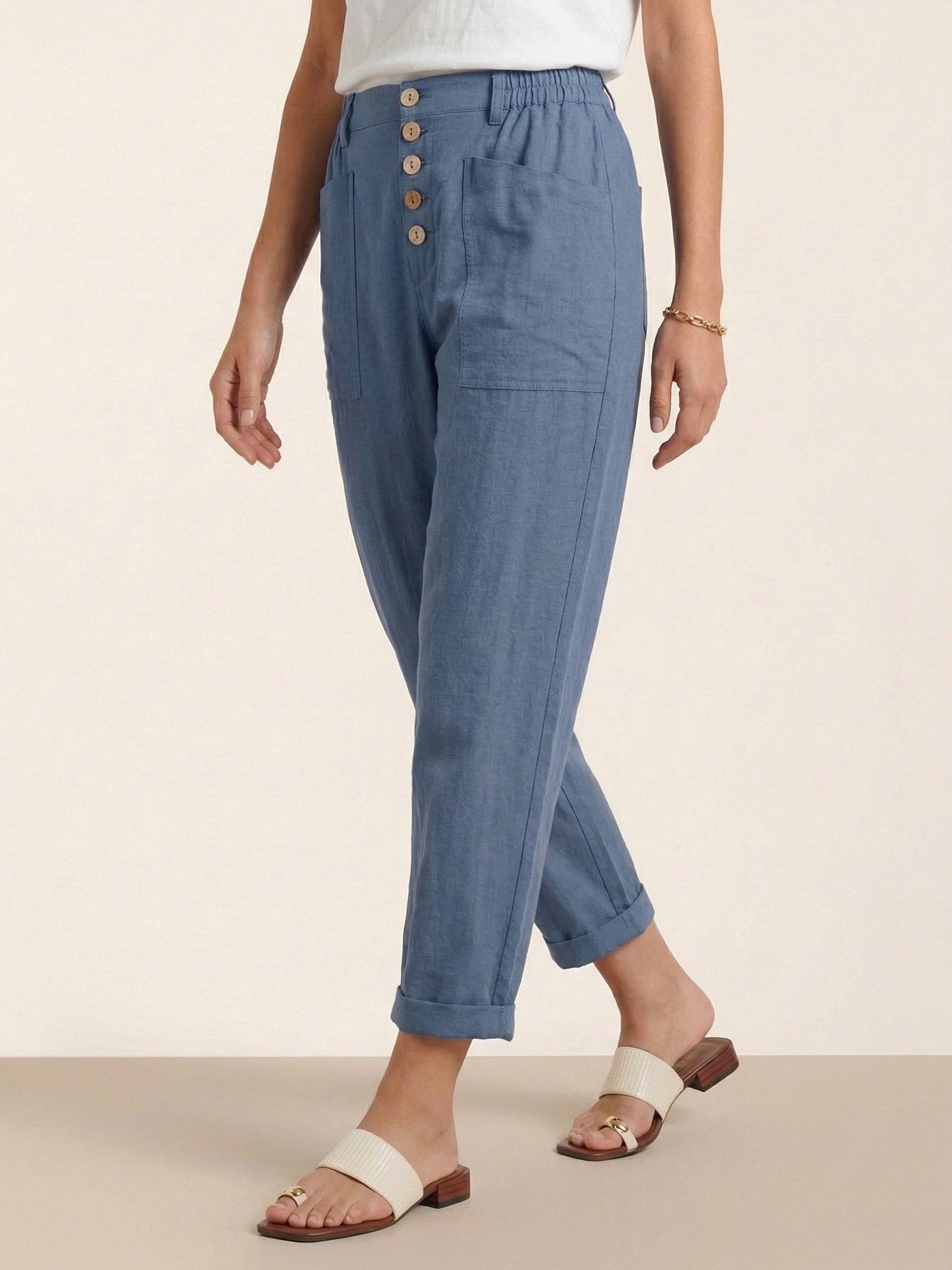 Linen Simple Button Fly Trousers HEIDI