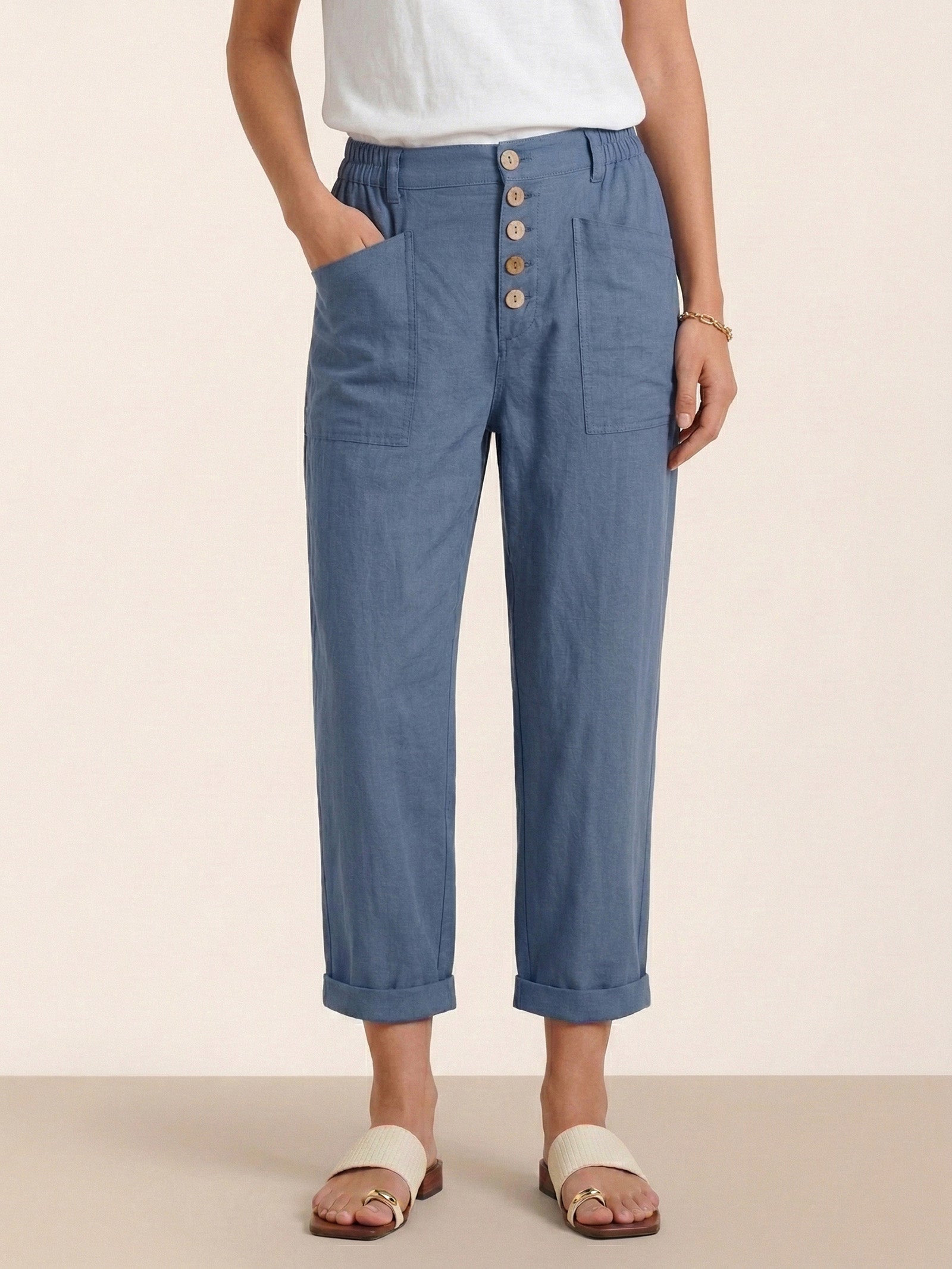 Linen Simple Button Fly Trousers HEIDI
