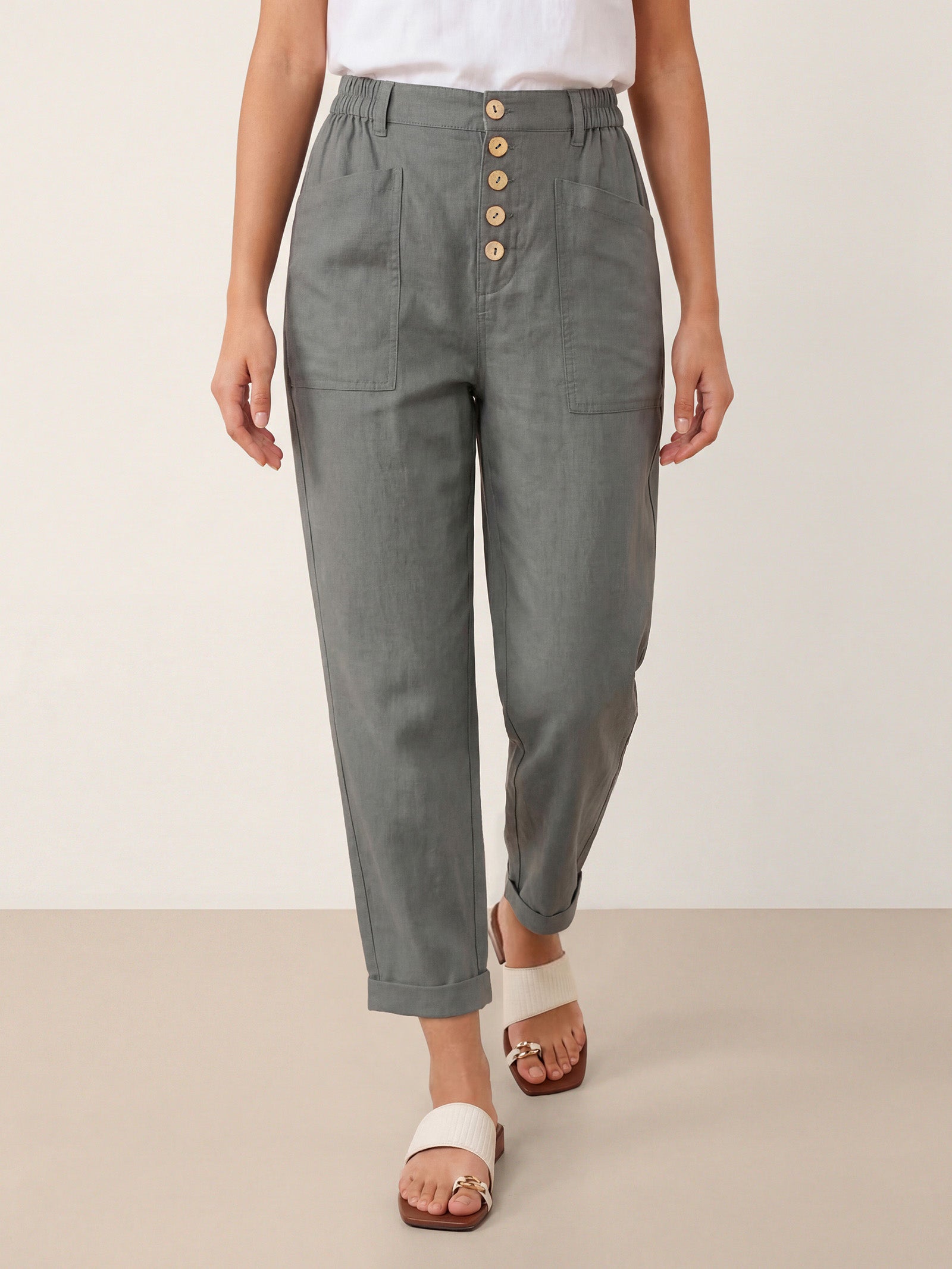 Linen Simple Button Fly Trousers HEIDI