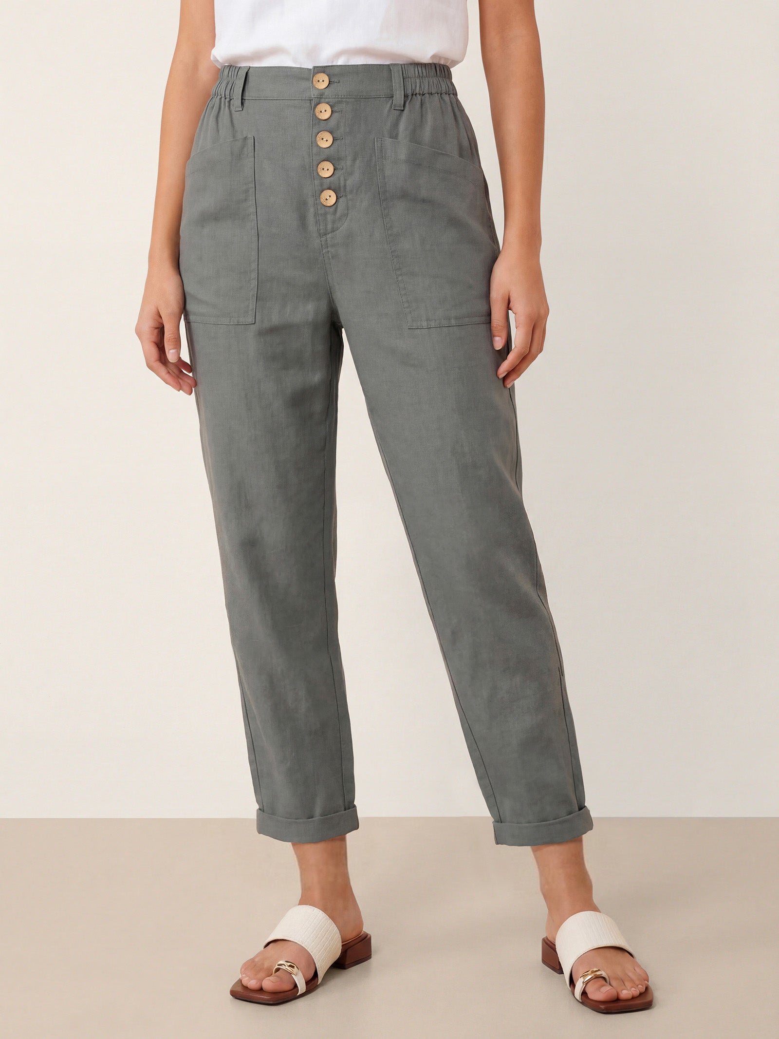 Linen Simple Button Fly Trousers HEIDI