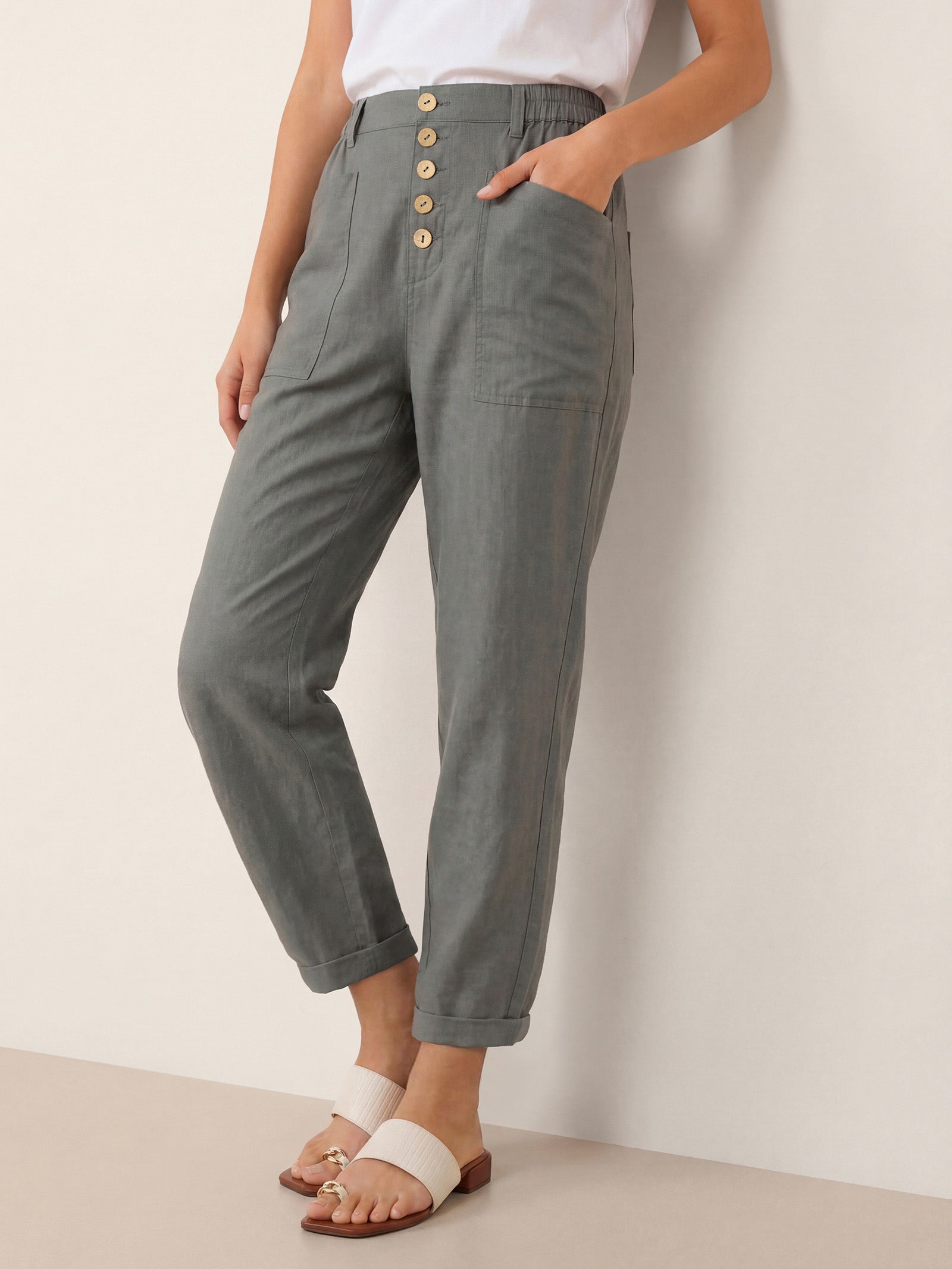 Linen Simple Button Fly Trousers HEIDI