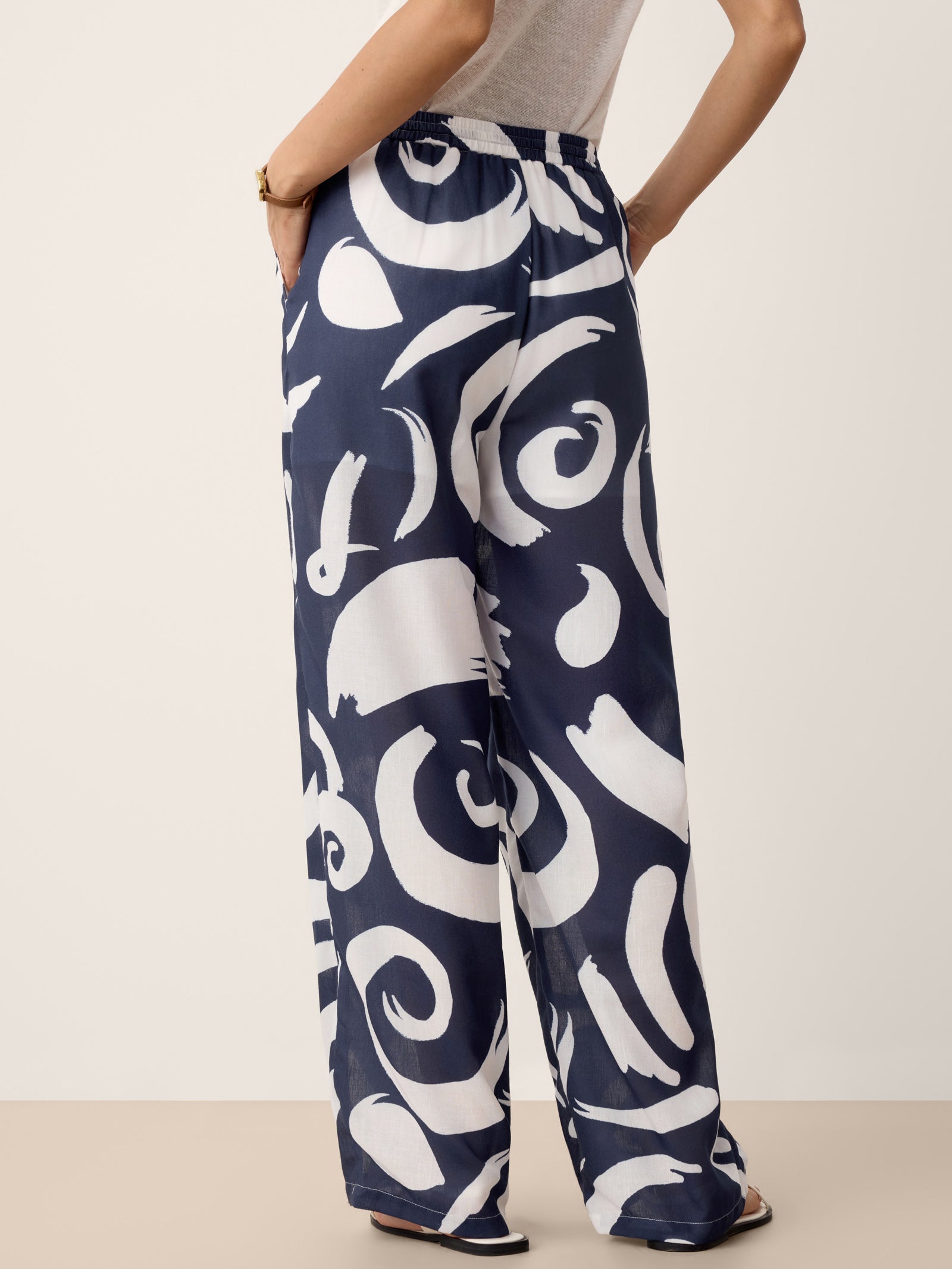 Linen Abstract-Print Straight-Leg Pants ORLA