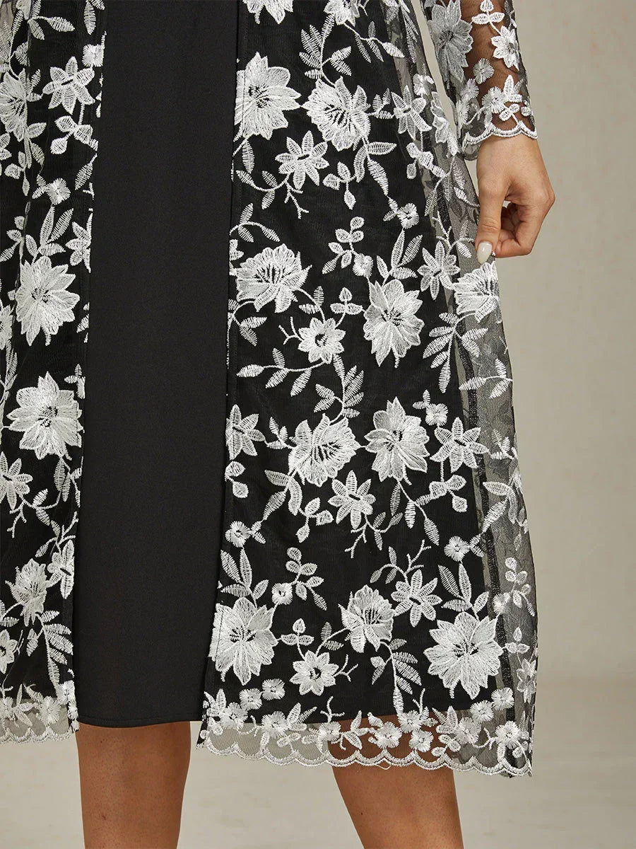 Mesh Lace Embroidered Floral Dress Set