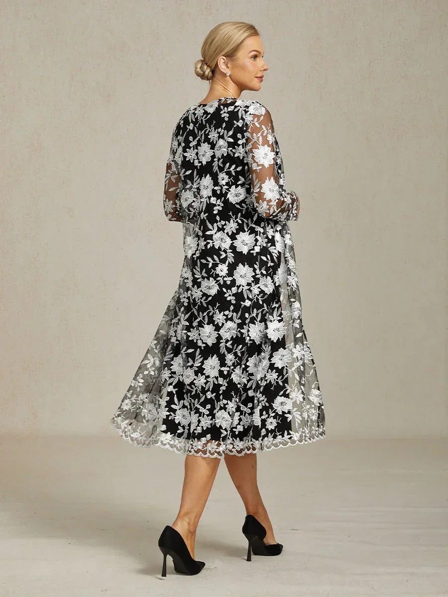 Mesh Lace Embroidered Floral Dress Set