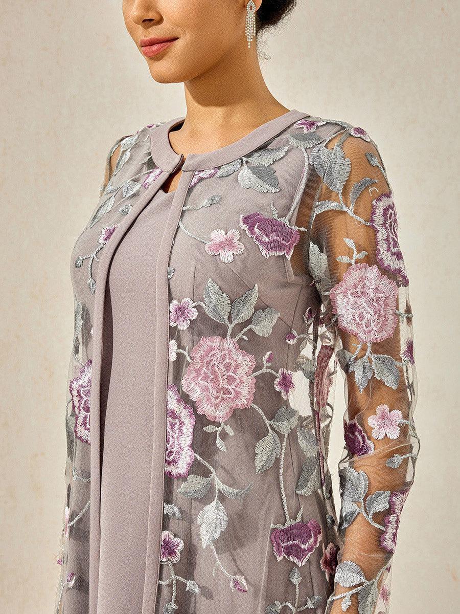 Mesh Lace Embroidered Floral Dress Set