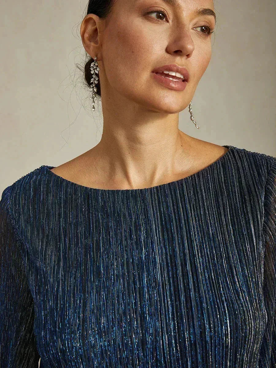 Metallisch Geplooide Chiffon Asymmetrische Gelaagde Blouse