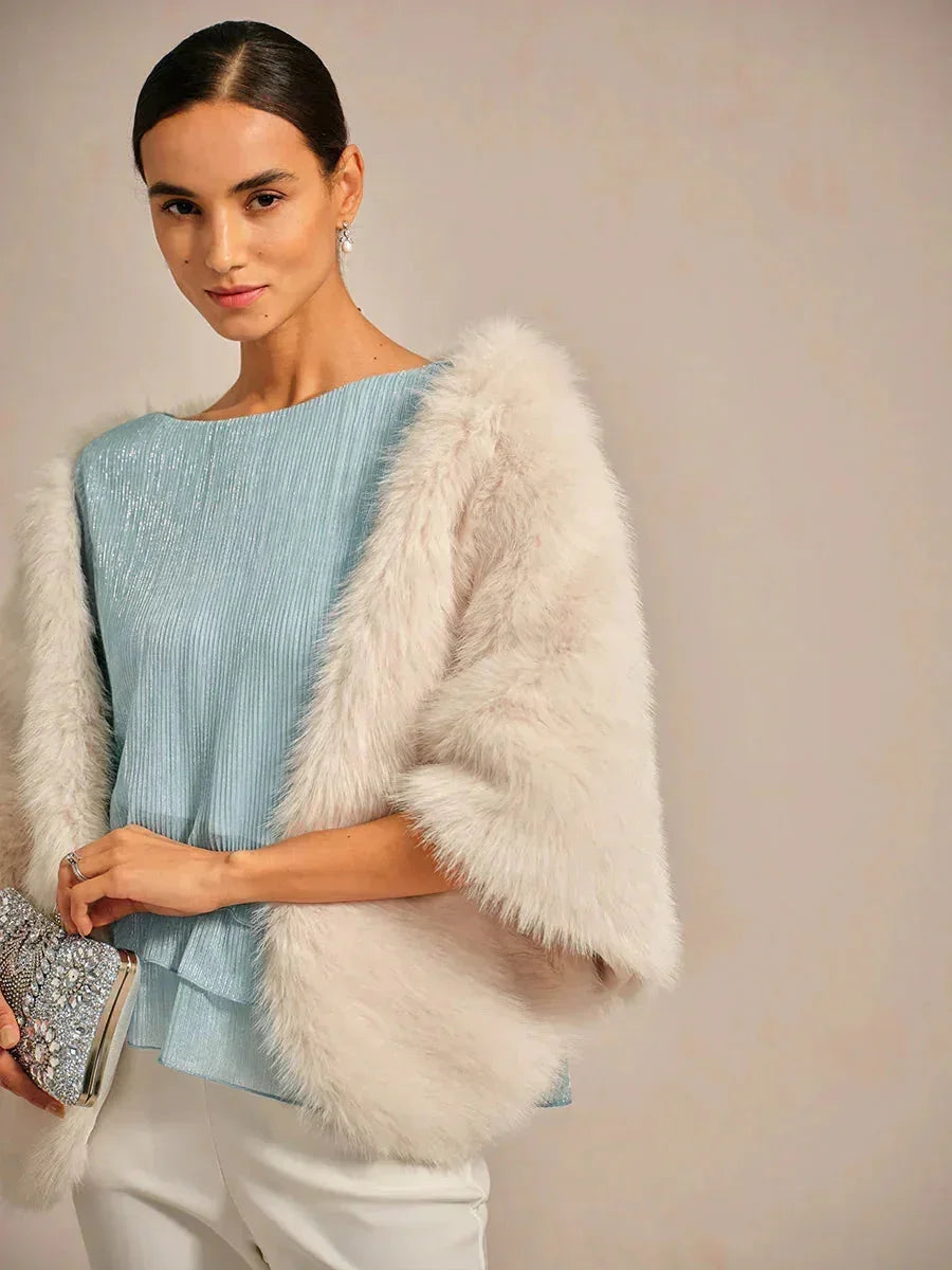 Metallic Geplooide Chiffon Asymmetrische Gelaagde Blouse