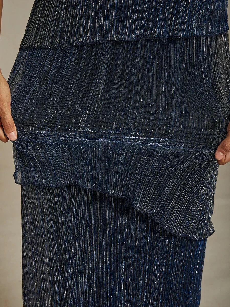 Metallic Geplooide Chiffon Lange Jasjejurk