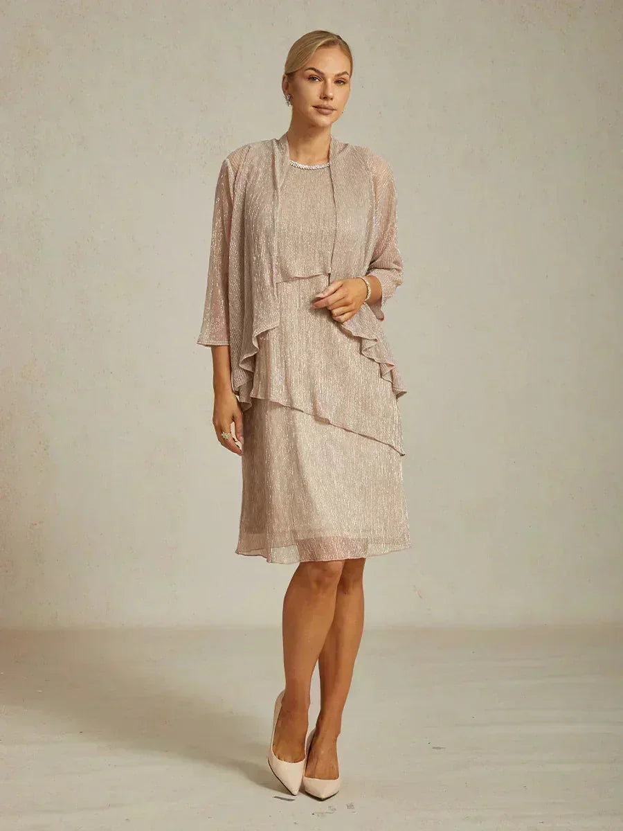 Metallic Geplooide Chiffon Lange Jas Met Gelaagd Ontwerp