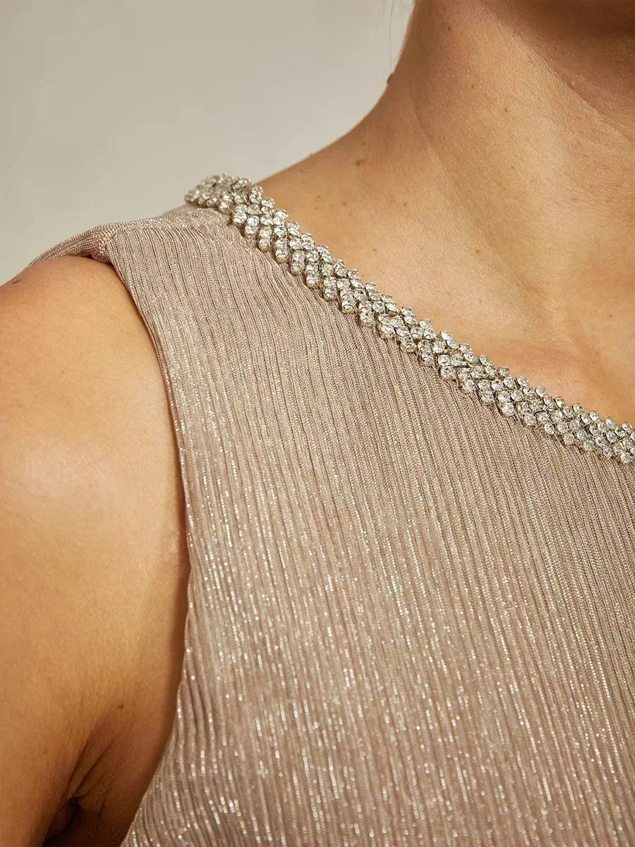 Metallic Geplooide Chiffon Lange Jasjejurk