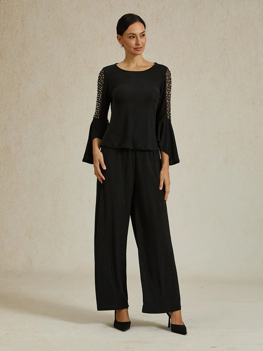 Beaded Illusion Metallic Knit Blouse
