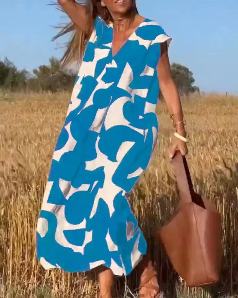 Elara | Printed V-Neck Maxi Dress