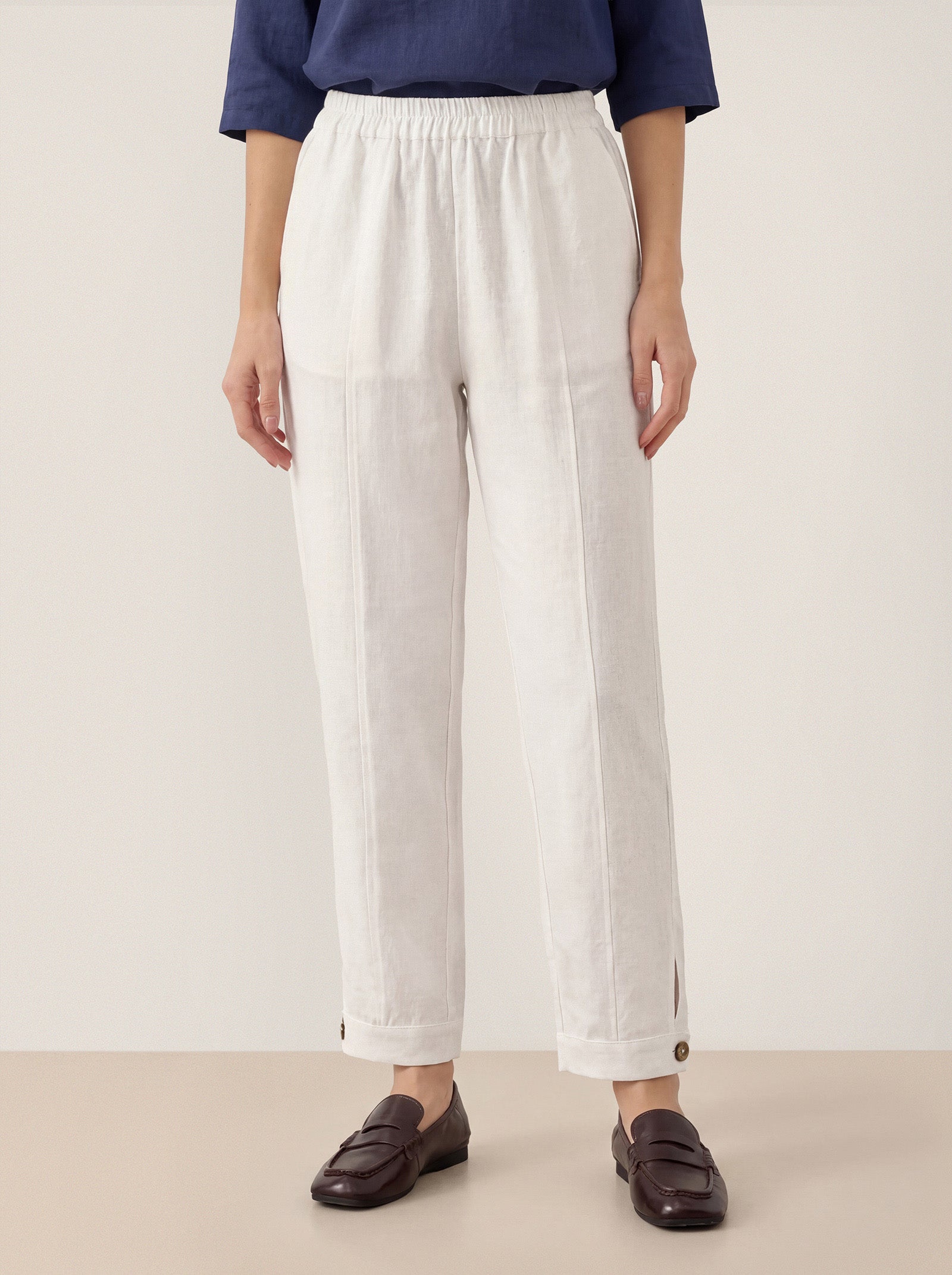 100% Linen Straight-Leg Pants with Elastic Waist PATRICE