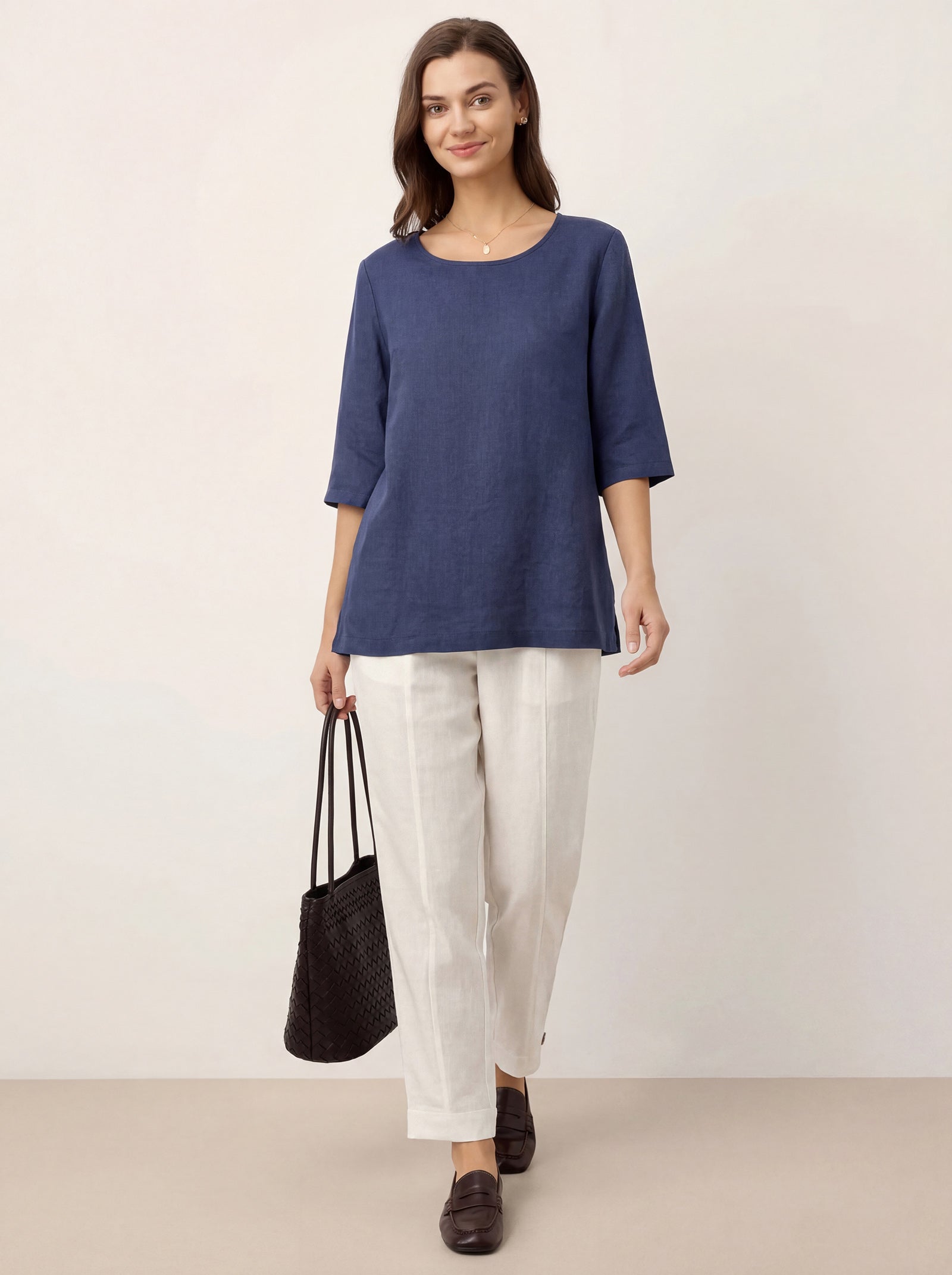 100% Linen Straight-Leg Pants with Elastic Waist PATRICE