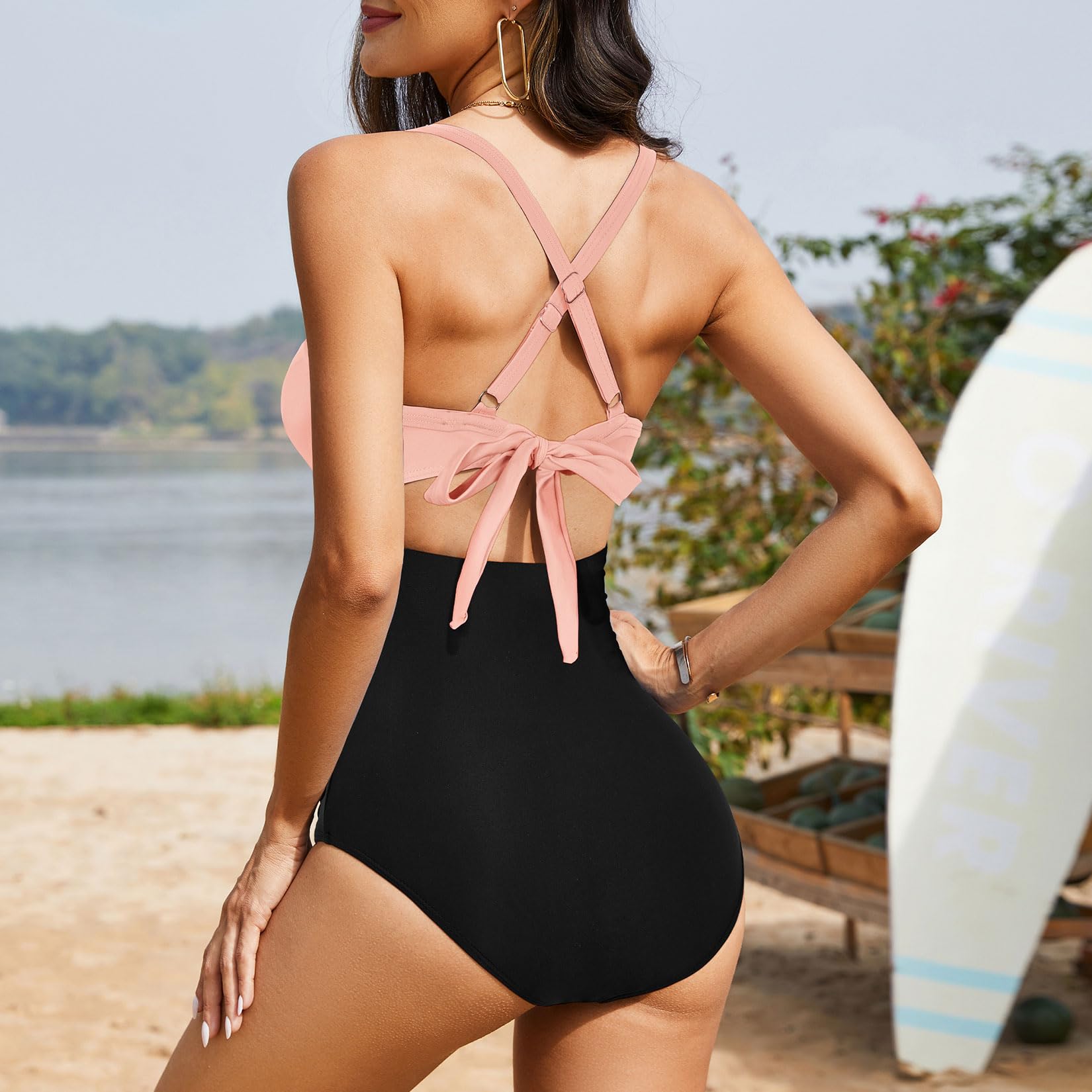 Maclair & Co. - Women's One Piece Swimsuits Tummy Control Cutout High Waisted Bathing Suit Wrap Tie Back